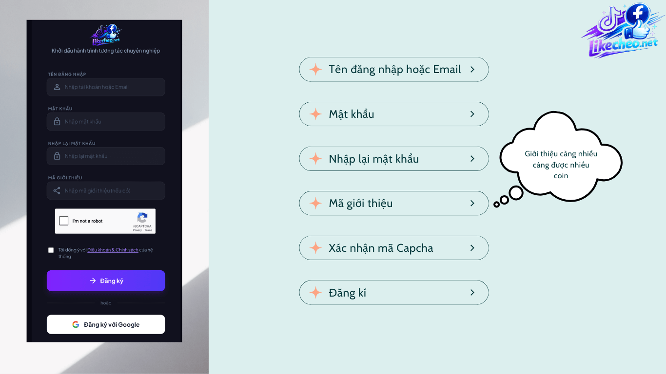 Hướng dẫn đăng ký tài khoản Likecheo chi tiết từng bước