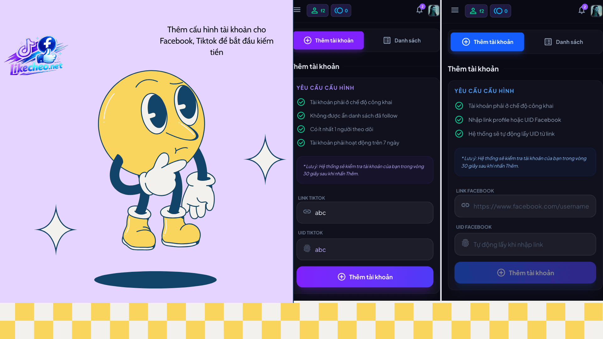Cách cấu hình tài khoản Facebook trên Likecheo